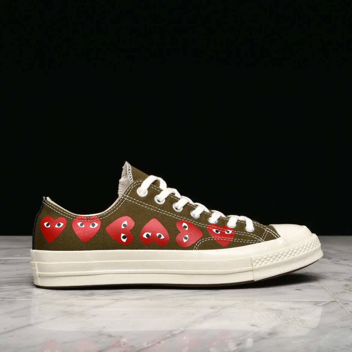 CDG PLAY X CONVERSE MULTI HEART CHUCK 70 OX - FIR GREEN sold by Lapstone & Hammer