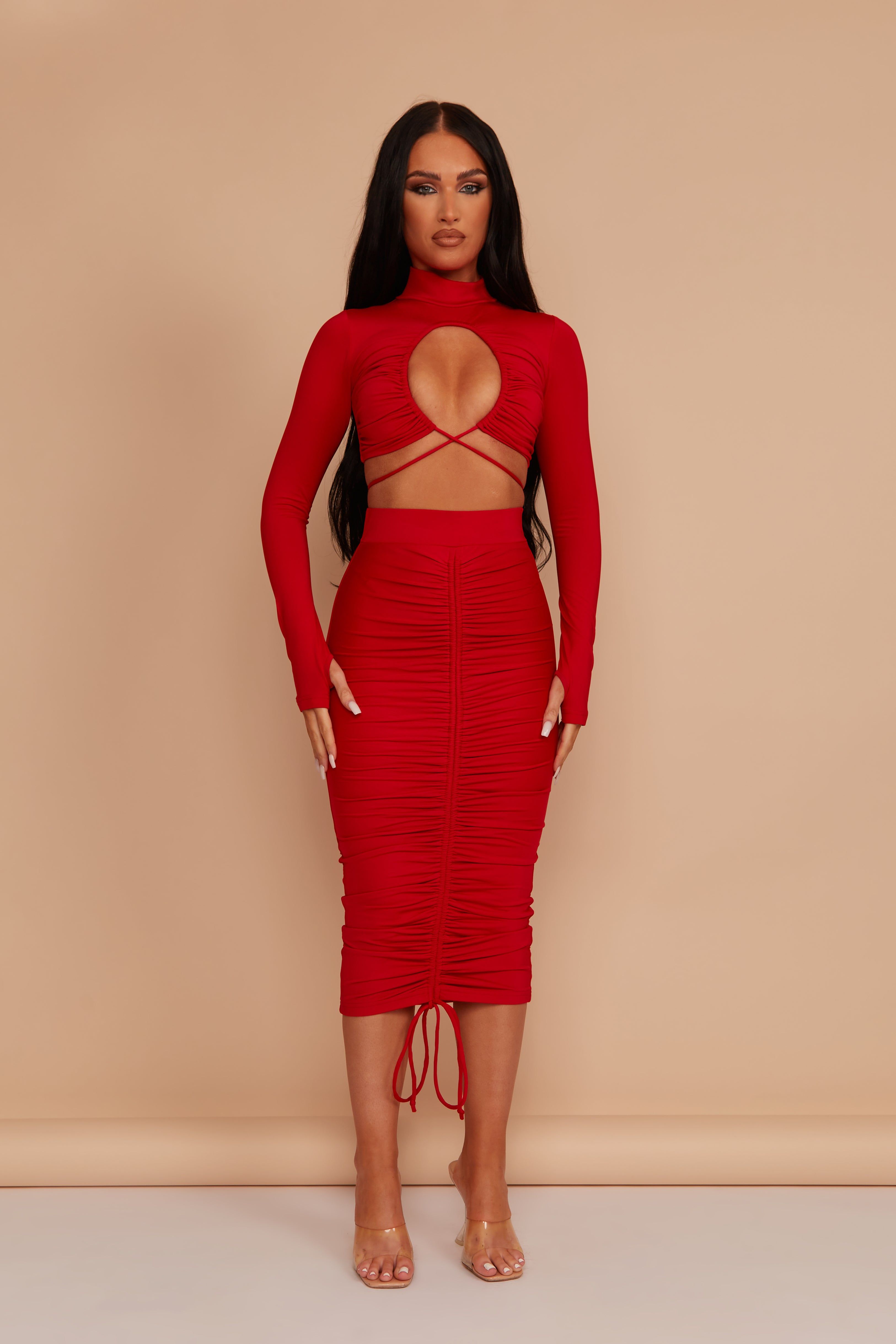 Red Ruched Set sold by MARS THE LABEL