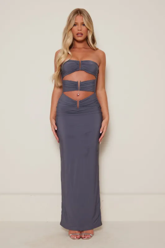 The ring bandeau maxi dress - Charcoal sold by MARS THE LABEL