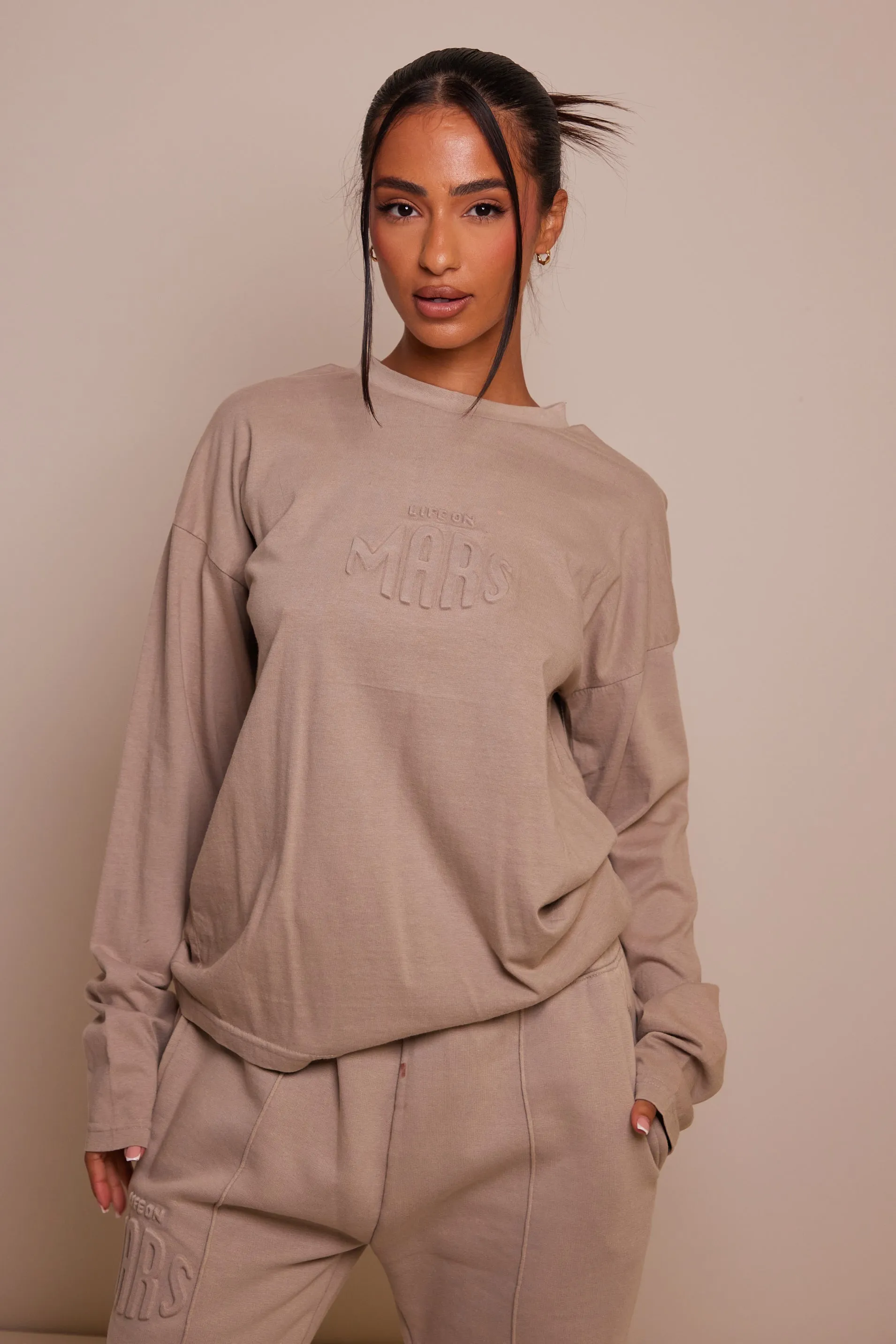 The Embossed Long Sleeve T-shirt - Stone sold by MARS THE LABEL