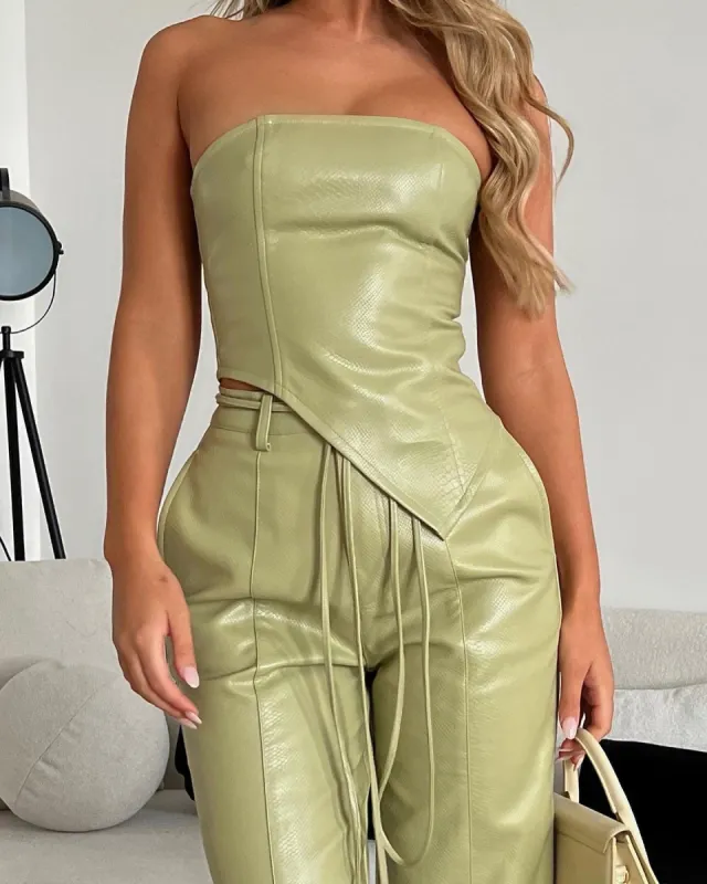 The Croc Asymmetric Corset - Sage sold by MARS THE LABEL