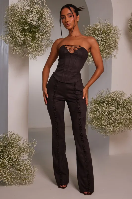The Lace up front suede trousers - Brown sold by MARS THE LABEL