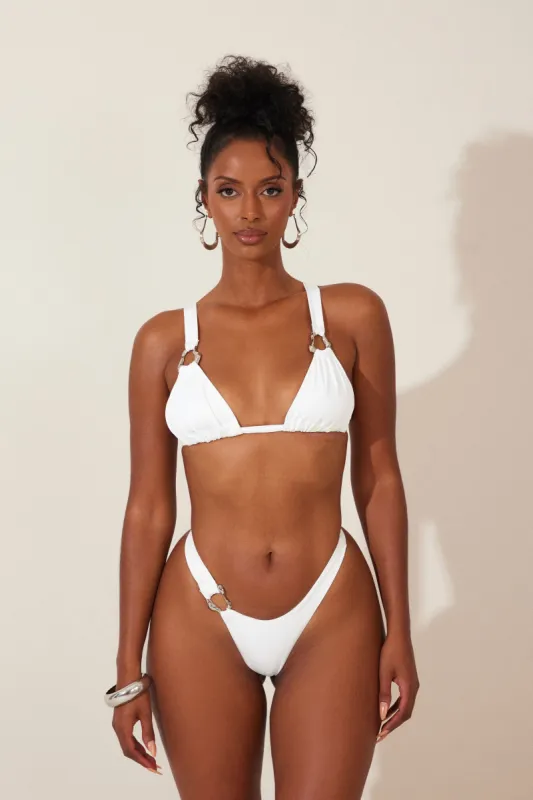 The Silver detail ruched bikini - white sold by MARS THE LABEL
