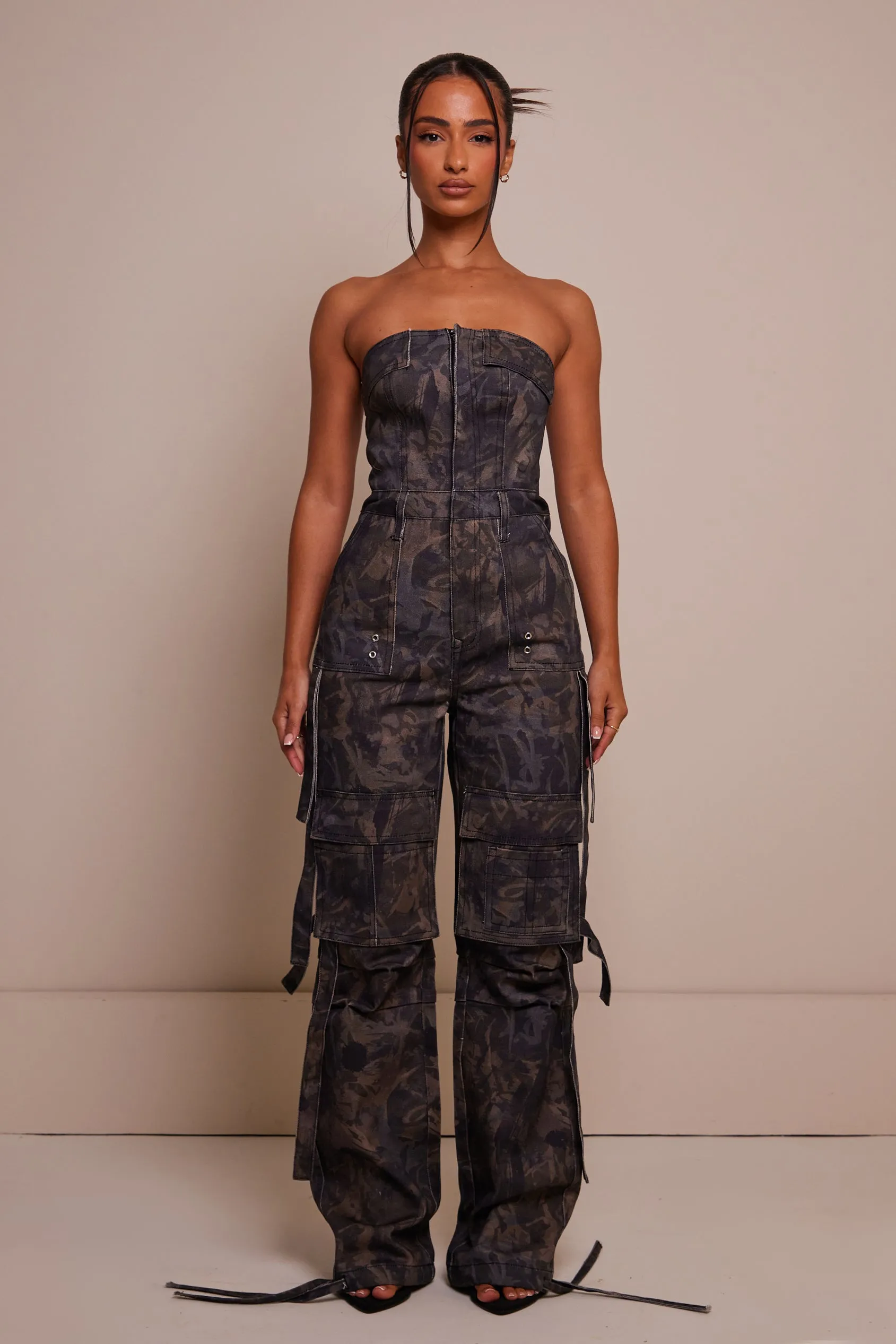 Bandeau cargo jumpsuit - Light Print sold by MARS THE LABEL