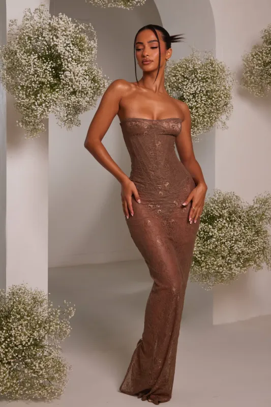 The body lace maxi dress - Brown sold by MARS THE LABEL