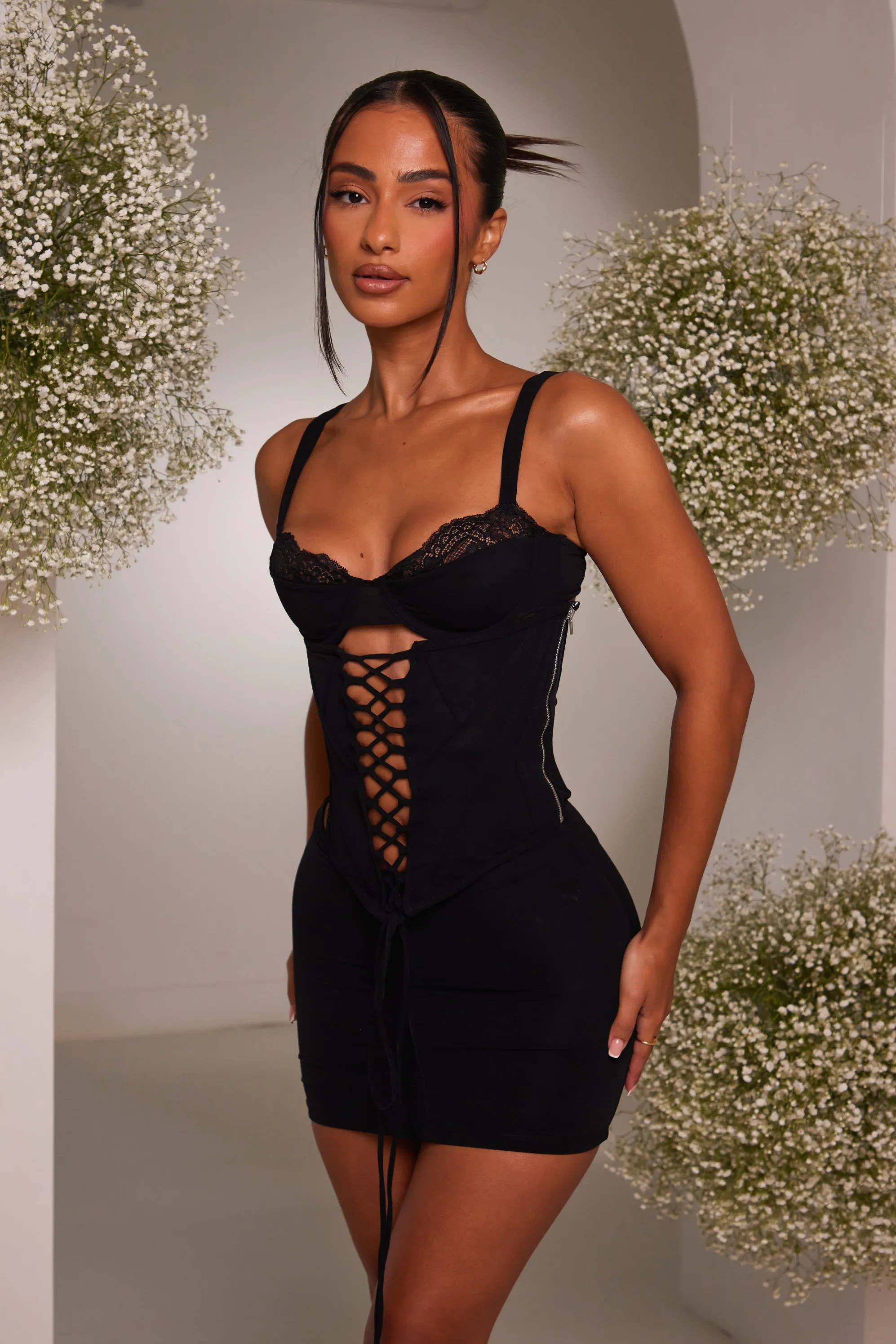 The lace cup corset set - Black sold by MARS THE LABEL