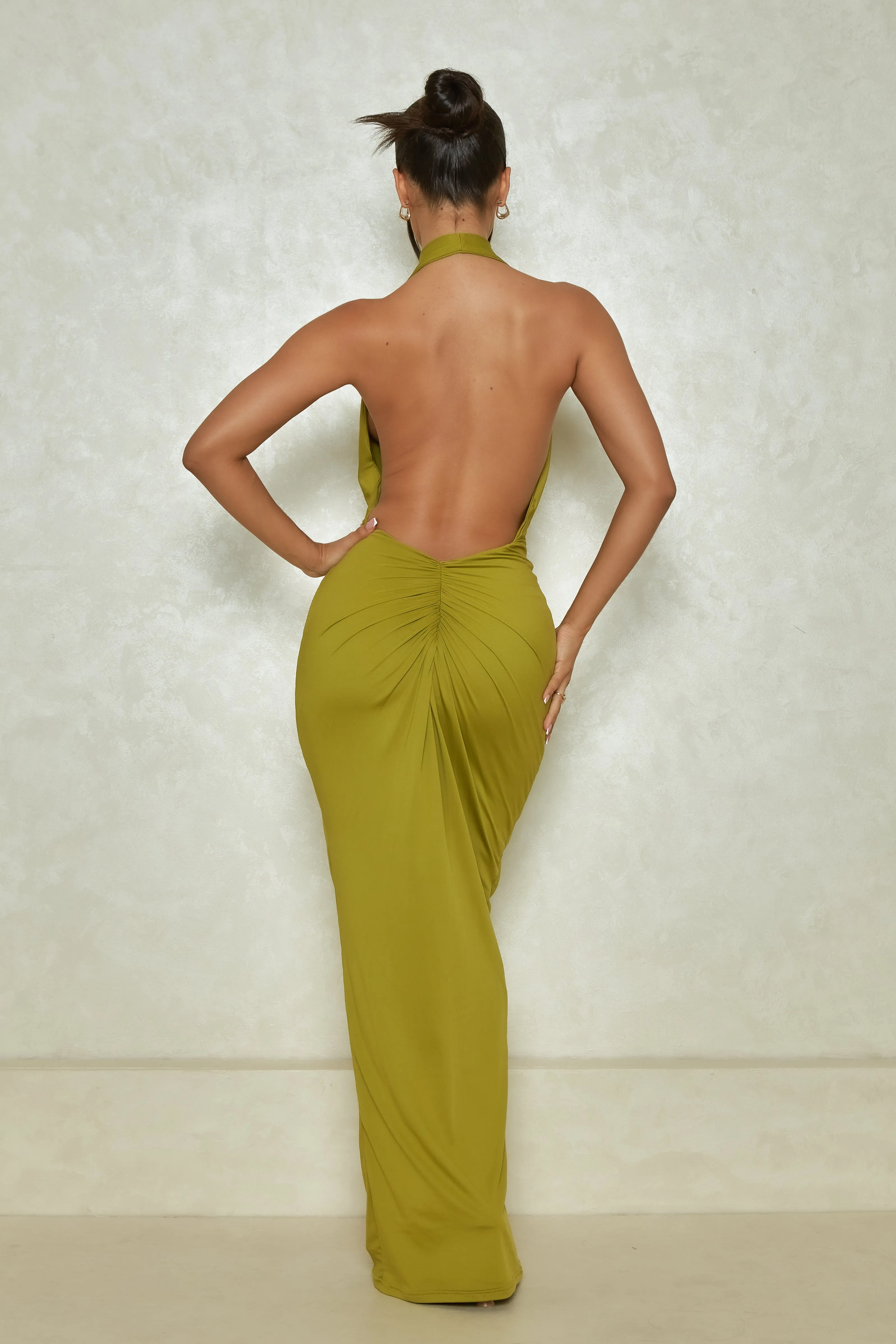 The deep cowl ruched maxi- Olive sold by MARS THE LABEL product image thumbnail 4