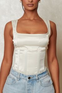 The Baesic Satin Crop - Cream sold by MARS THE LABEL