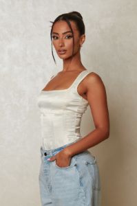 The Baesic Satin Crop - Cream sold by MARS THE LABEL