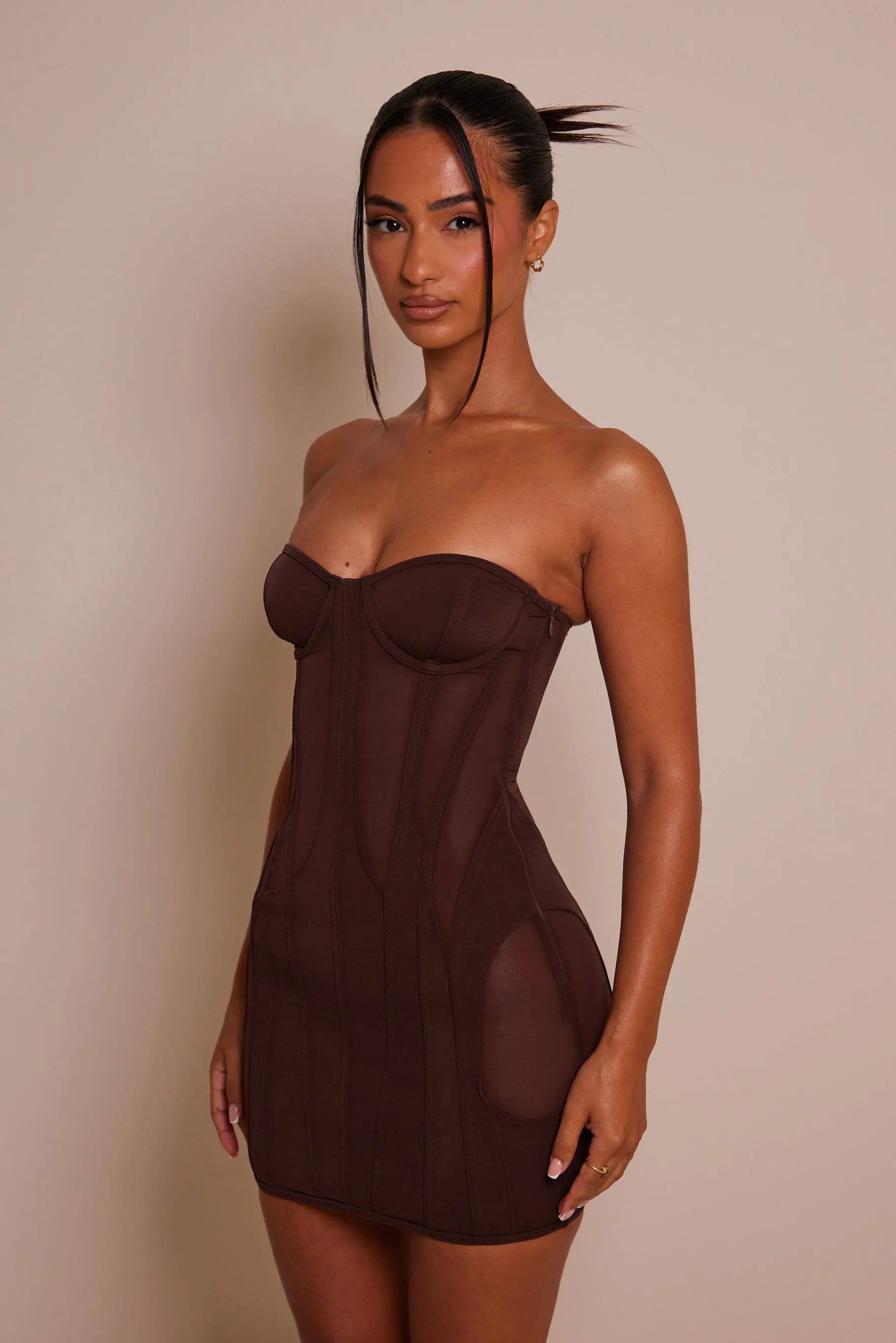 The mesh panel body dress - Brown sold by MARS THE LABEL product image thumbnail 3