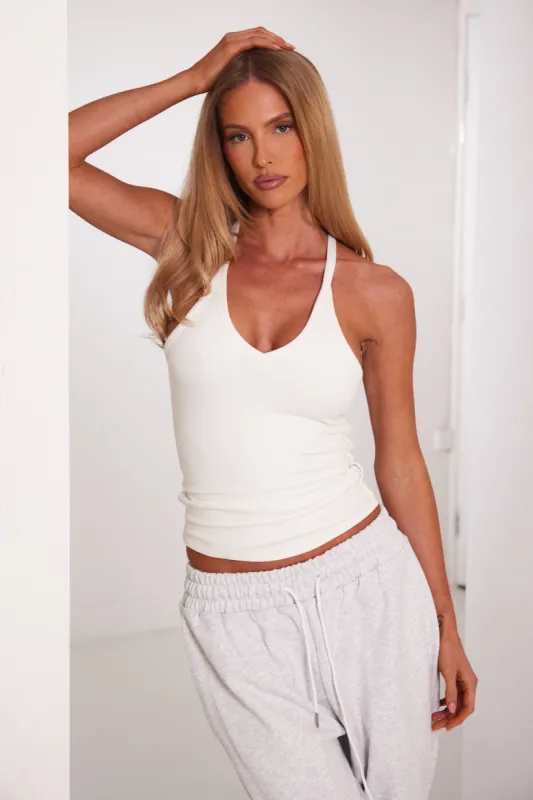 The V neck ribbed vest - White sold by MARS THE LABEL