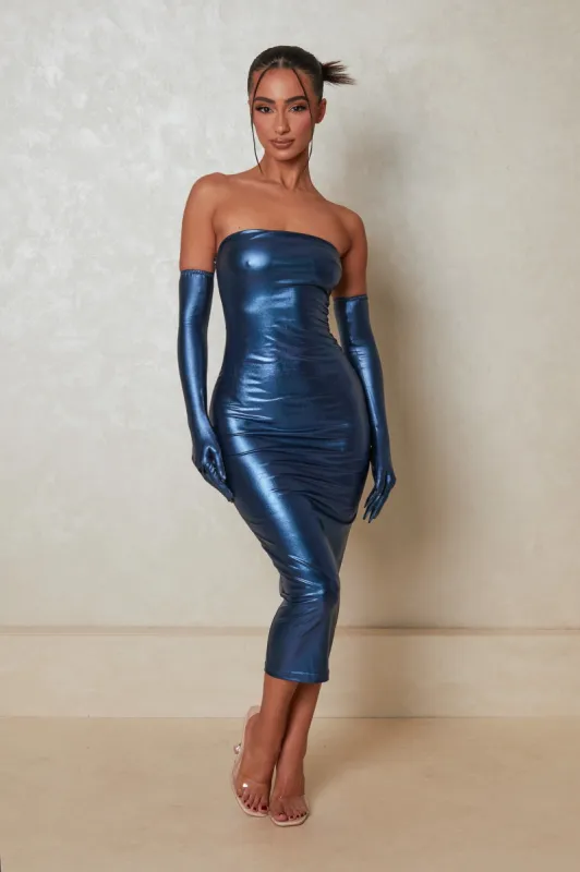 The Chrome Midaxi Dress- Navy sold by MARS THE LABEL