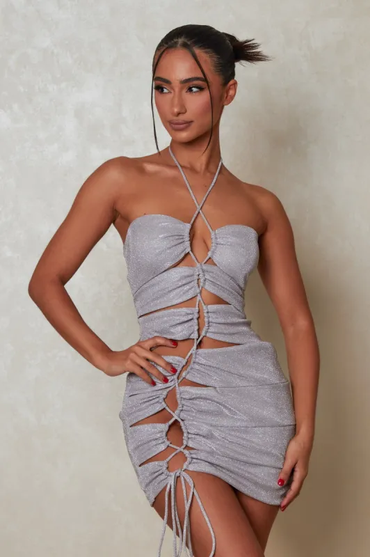 The Shiraz mini dress- Silver sold by MARS THE LABEL