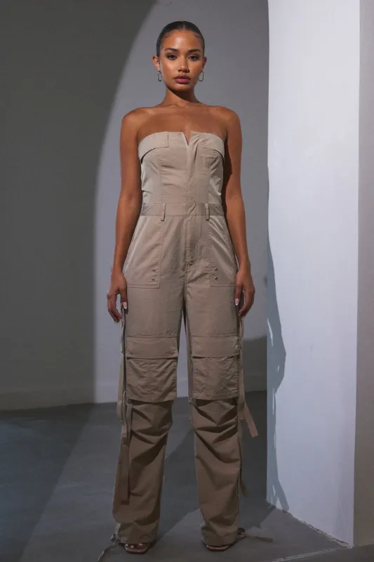 Bandeau cargo jumpsuit - Stone sold by MARS THE LABEL