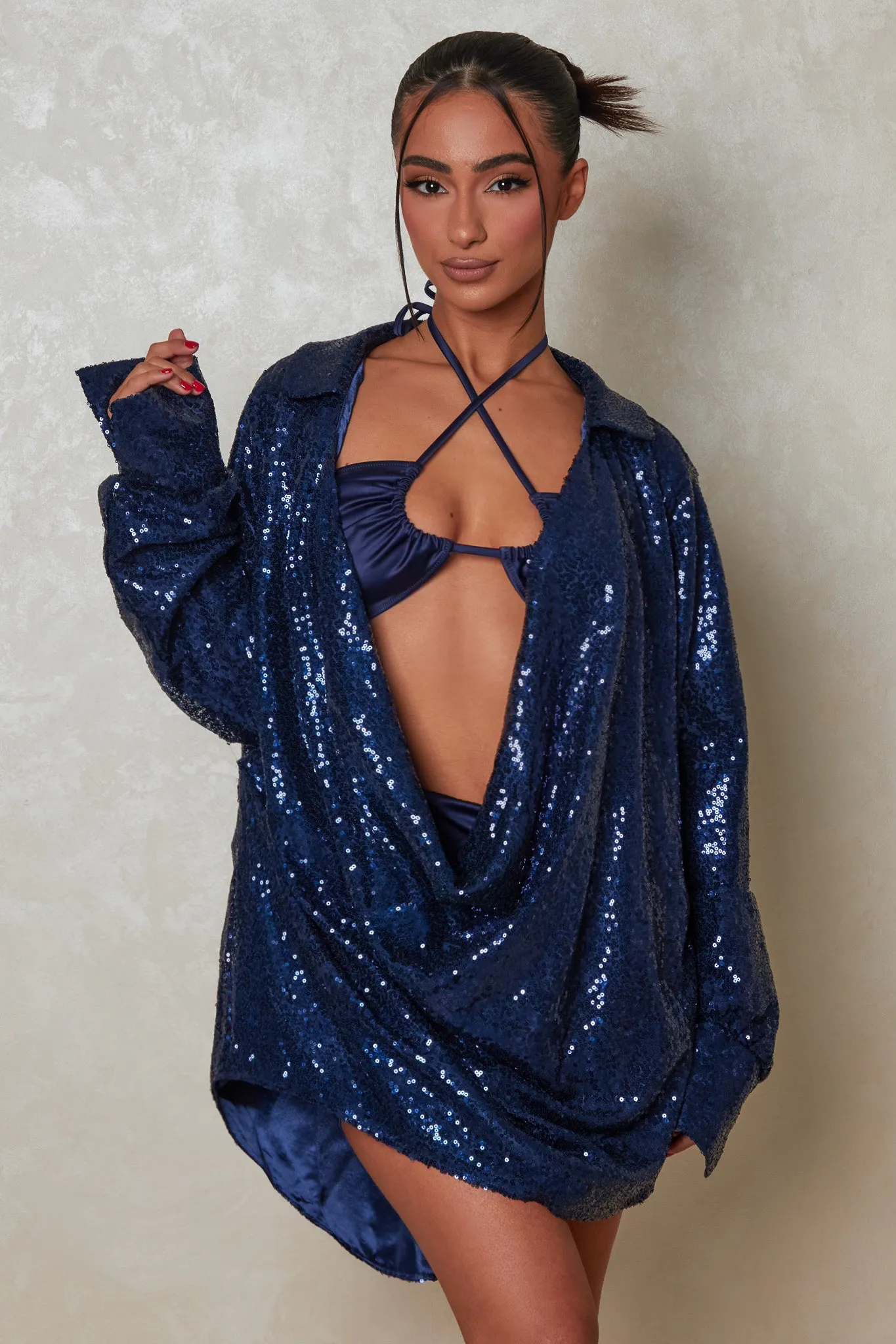 The Sequin Draper Dress - Navy sold by MARS THE LABEL