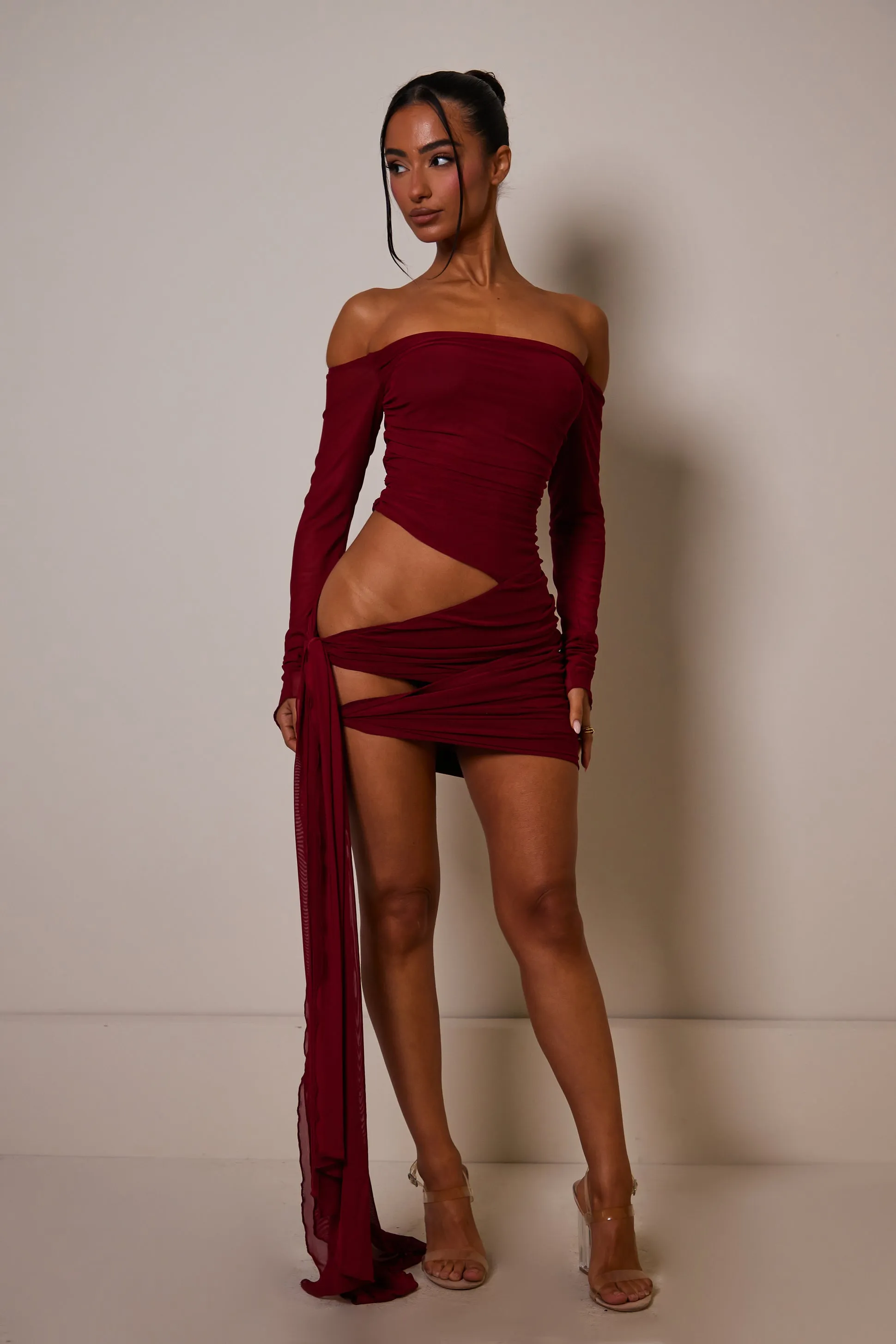 The off shoulder cut out mesh mini- Red sold by MARS THE LABEL product image thumbnail 4