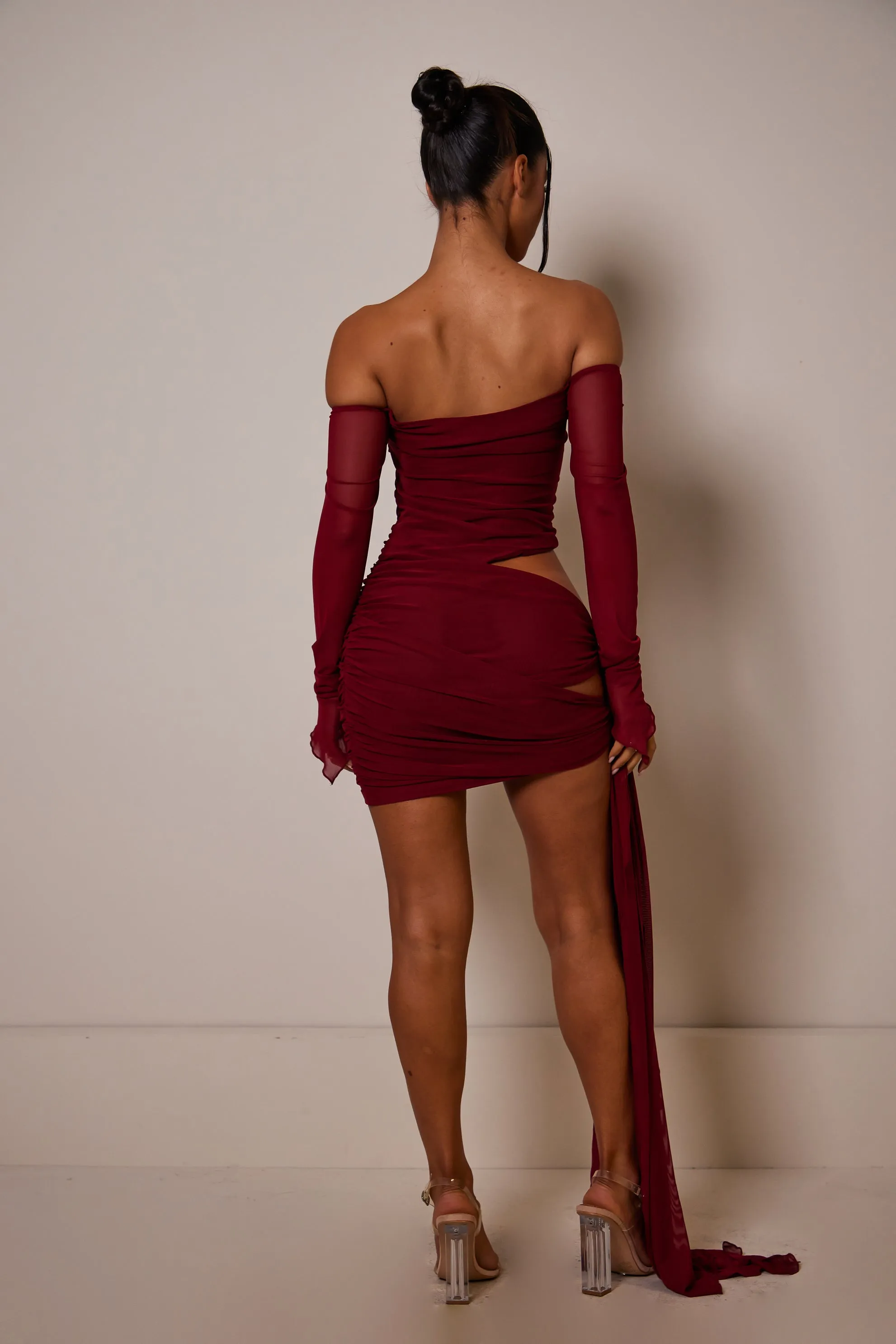 The off shoulder cut out mesh mini- Red sold by MARS THE LABEL product image thumbnail 3