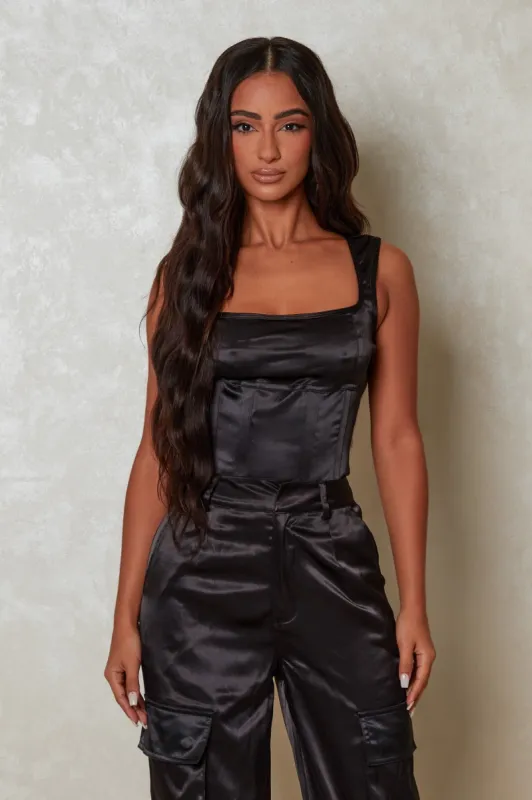 The Baesic Satin Crop - Black sold by MARS THE LABEL
