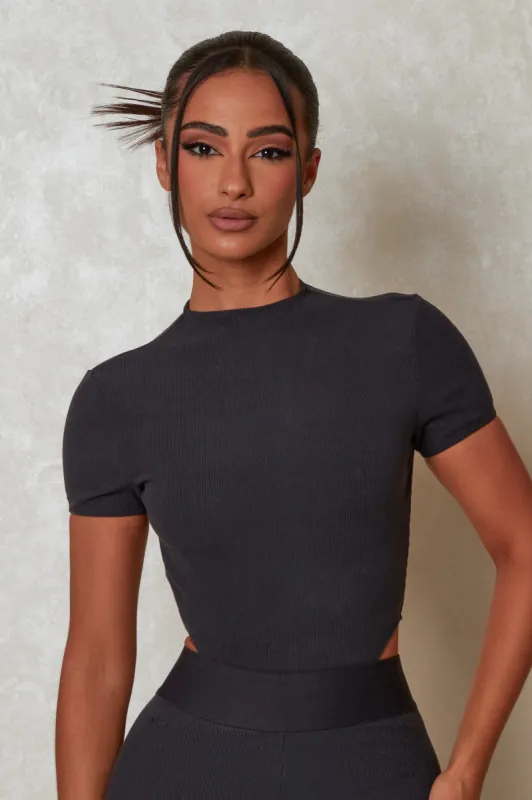 The Signature Short Sleeve Bodysuit - Charcoal sold by MARS THE LABEL