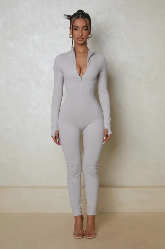 Contour zip up jumpsuit- grey sold by MARS THE LABEL