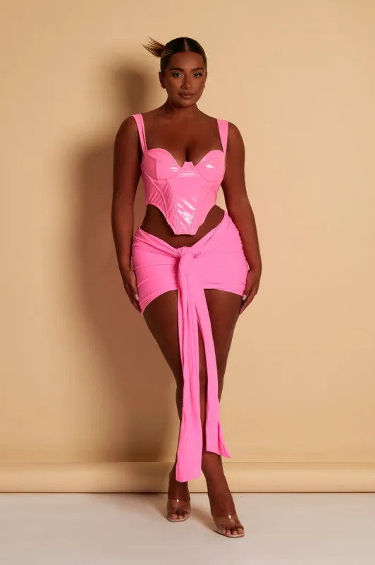 Tie Up Mini Skirt - Bright Pink sold by MARS THE LABEL
