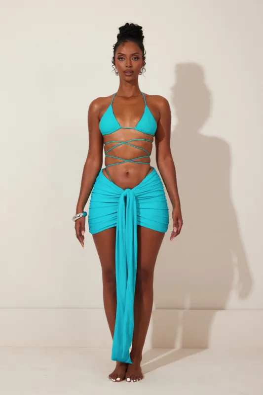 Tie up mini skirt - Teal sold by MARS THE LABEL