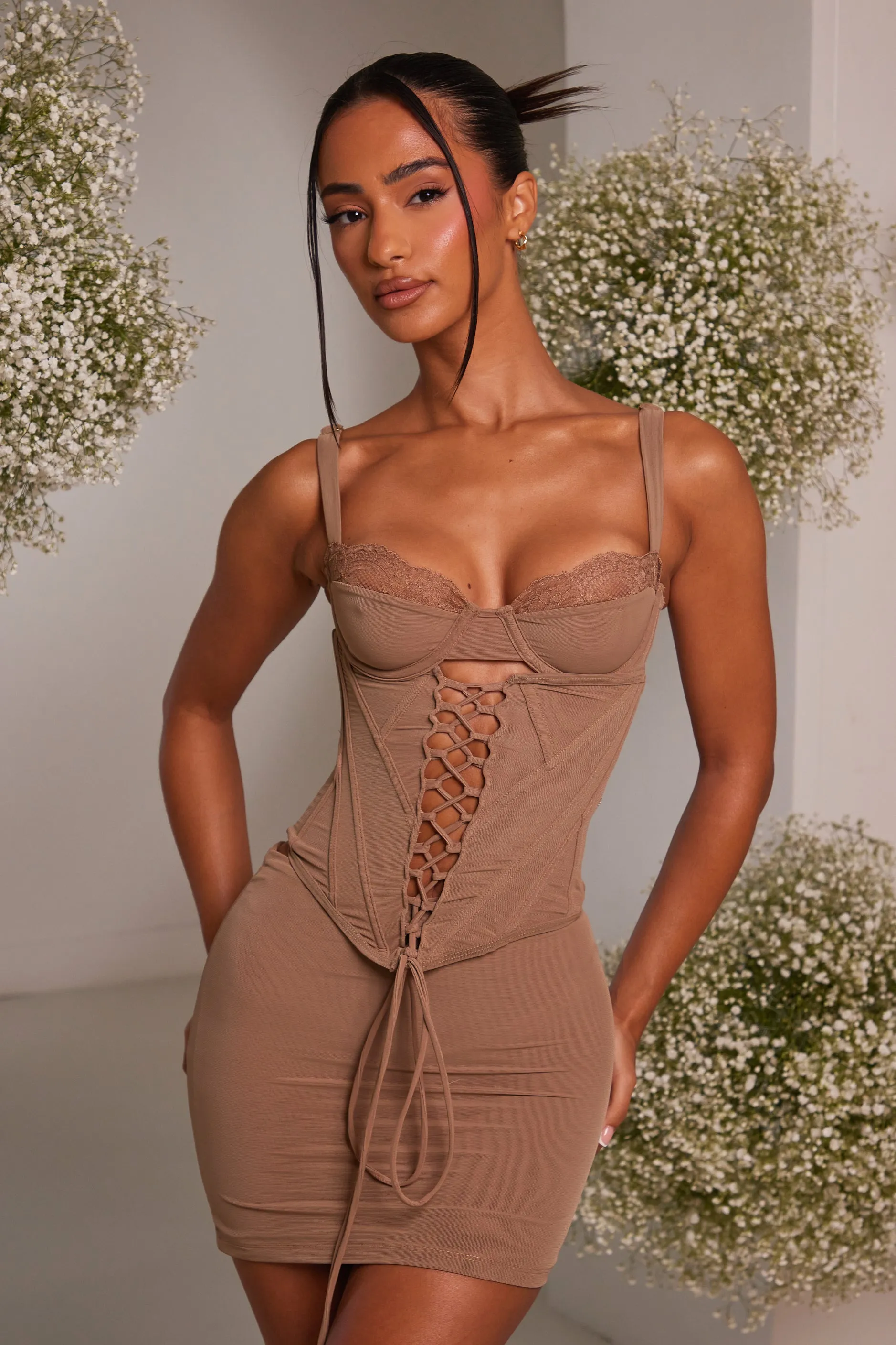 The Lace Cup Corset Set - Mauve sold by MARS THE LABEL