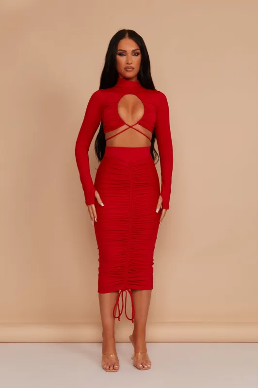 Red Ruched Set sold by MARS THE LABEL
