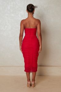 The Ruched Strapless Midaxi - Red sold by MARS THE LABEL