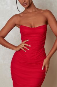 The Ruched Strapless Midaxi - Red sold by MARS THE LABEL