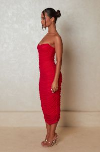 The Ruched Strapless Midaxi - Red sold by MARS THE LABEL