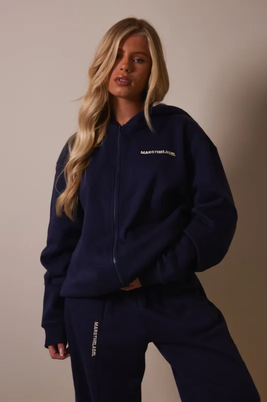 The Essentials Long Zip Jacket - Navy sold by MARS THE LABEL