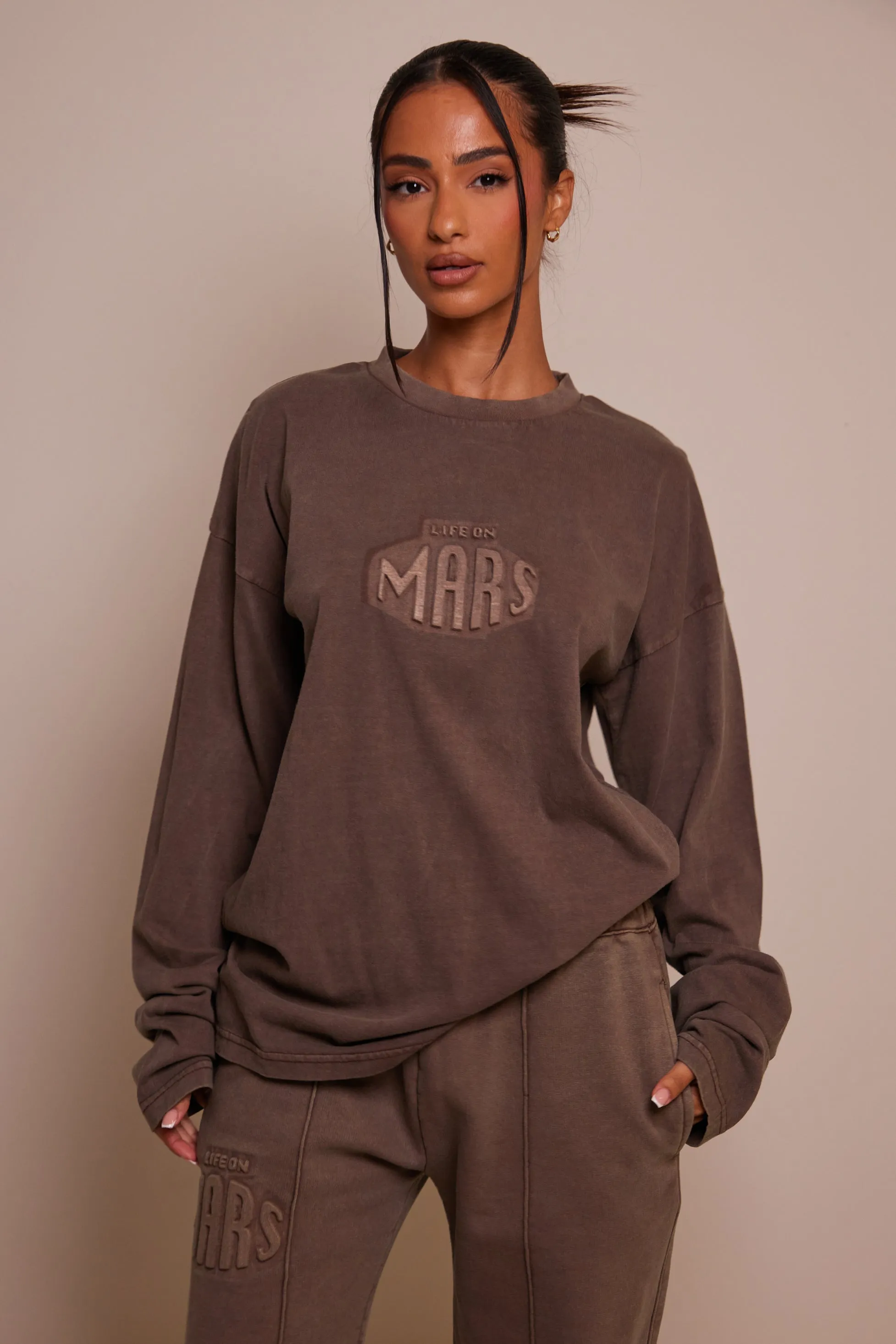 The Embossed Long Sleeve T-shirt - Chocolate Brown sold by MARS THE LABEL