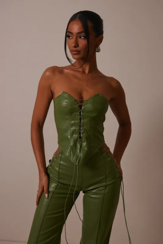 The Leather Lace up corset- Olive sold by MARS THE LABEL