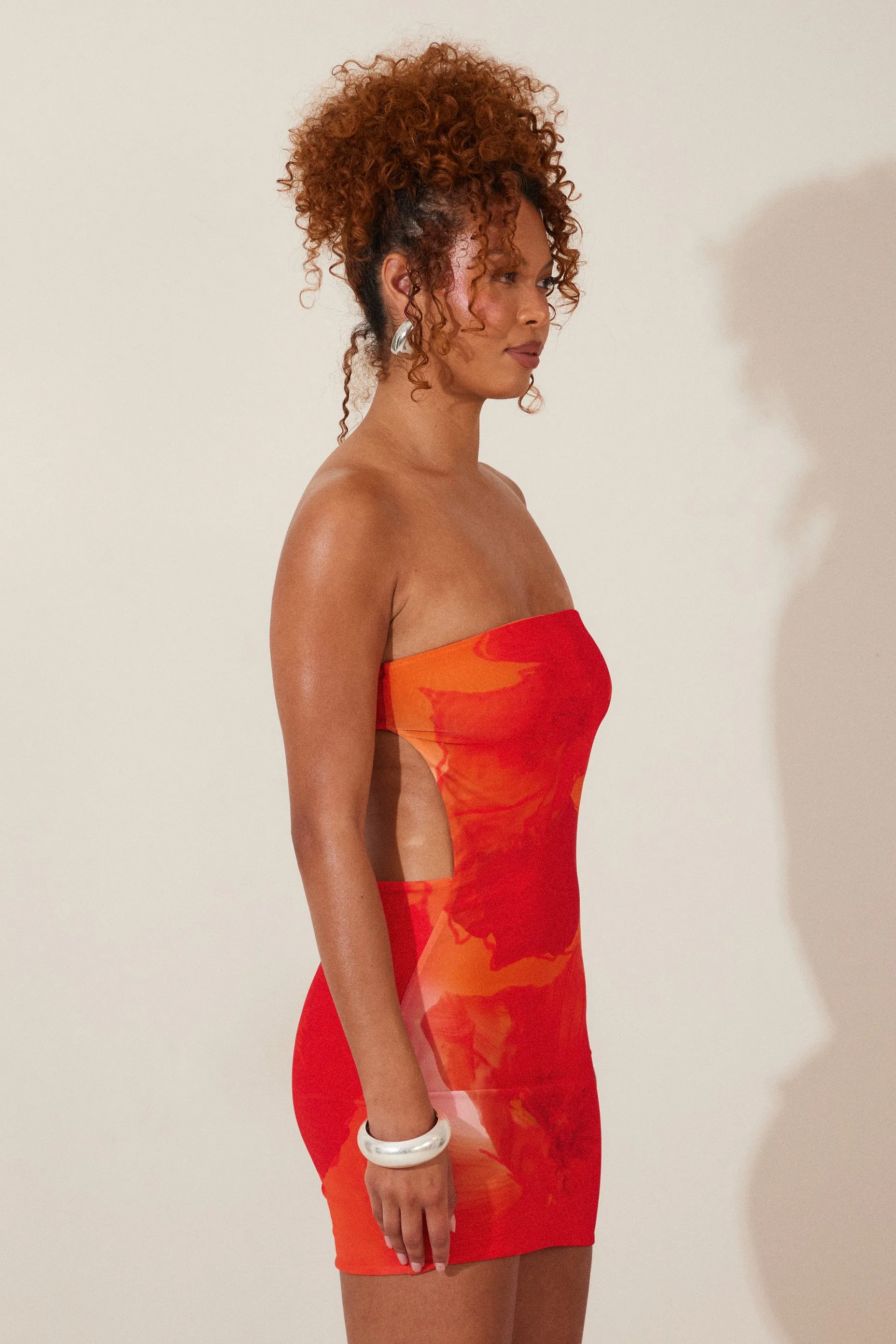 The Draped Mini Dress - Orange Print sold by MARS THE LABEL product image thumbnail 3