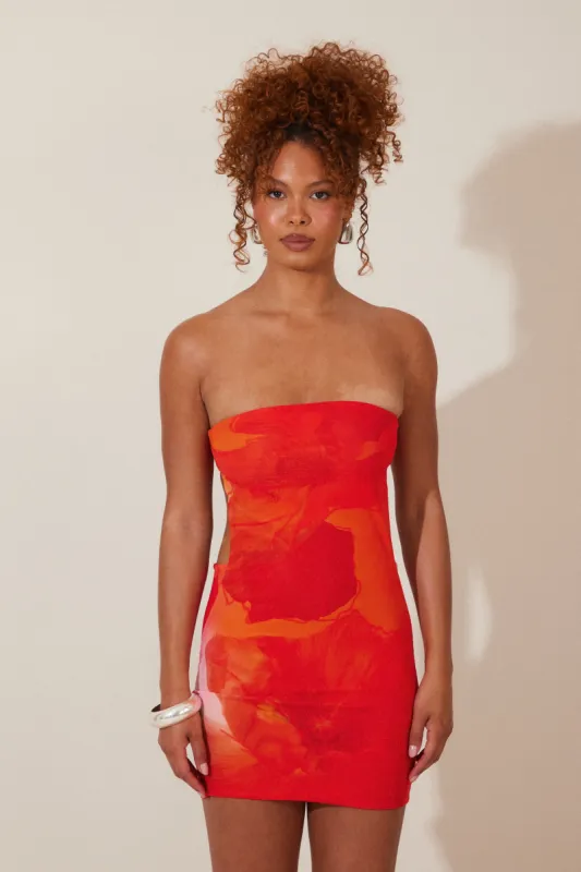 The Draped Mini Dress - Orange Print  sold by MARS THE LABEL