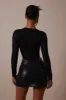 The lace bodysuit and leather skirt set - Black sold by MARS THE LABEL
