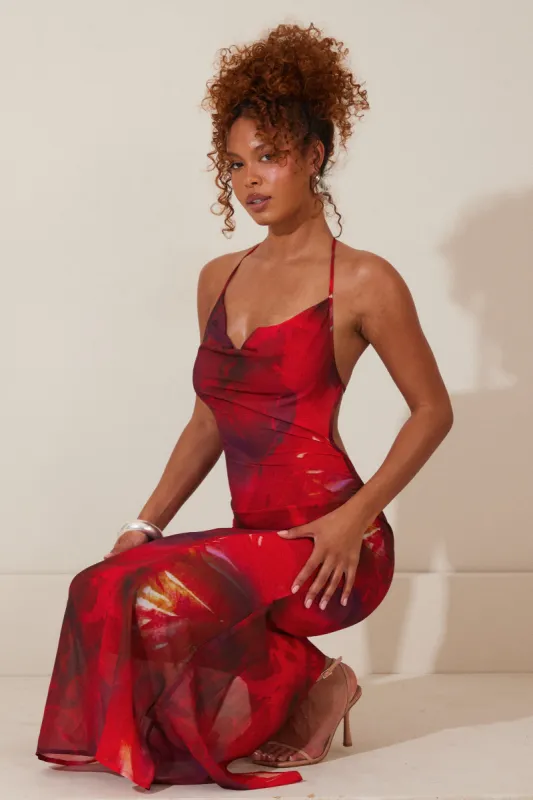 The Aayla Maxi in Pink Print sold by MARS THE LABEL