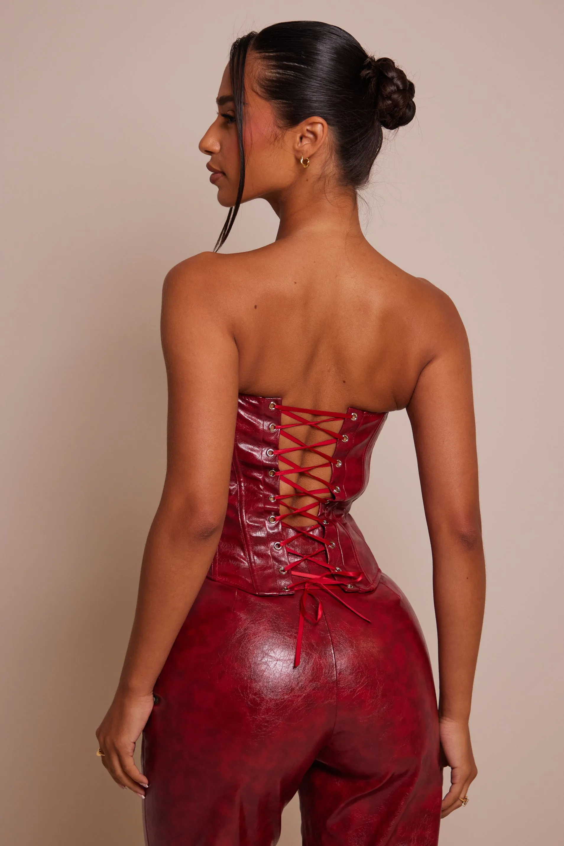 The Deep cut leather corset- Deep Red sold by MARS THE LABEL product image thumbnail 4