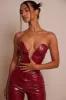 The Deep cut leather corset- Deep Red sold by MARS THE LABEL