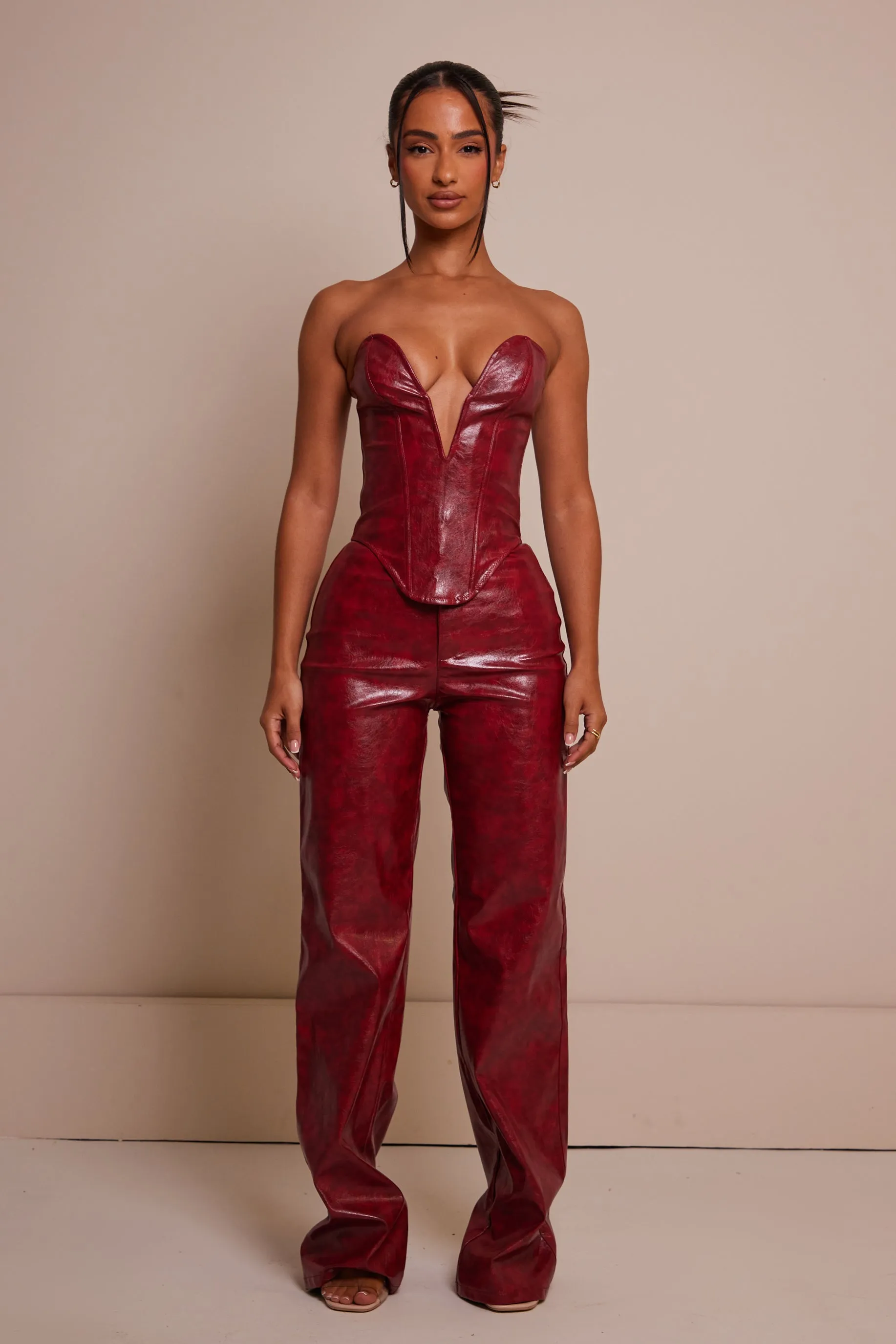 The Deep cut leather corset- Deep Red sold by MARS THE LABEL product image thumbnail 2