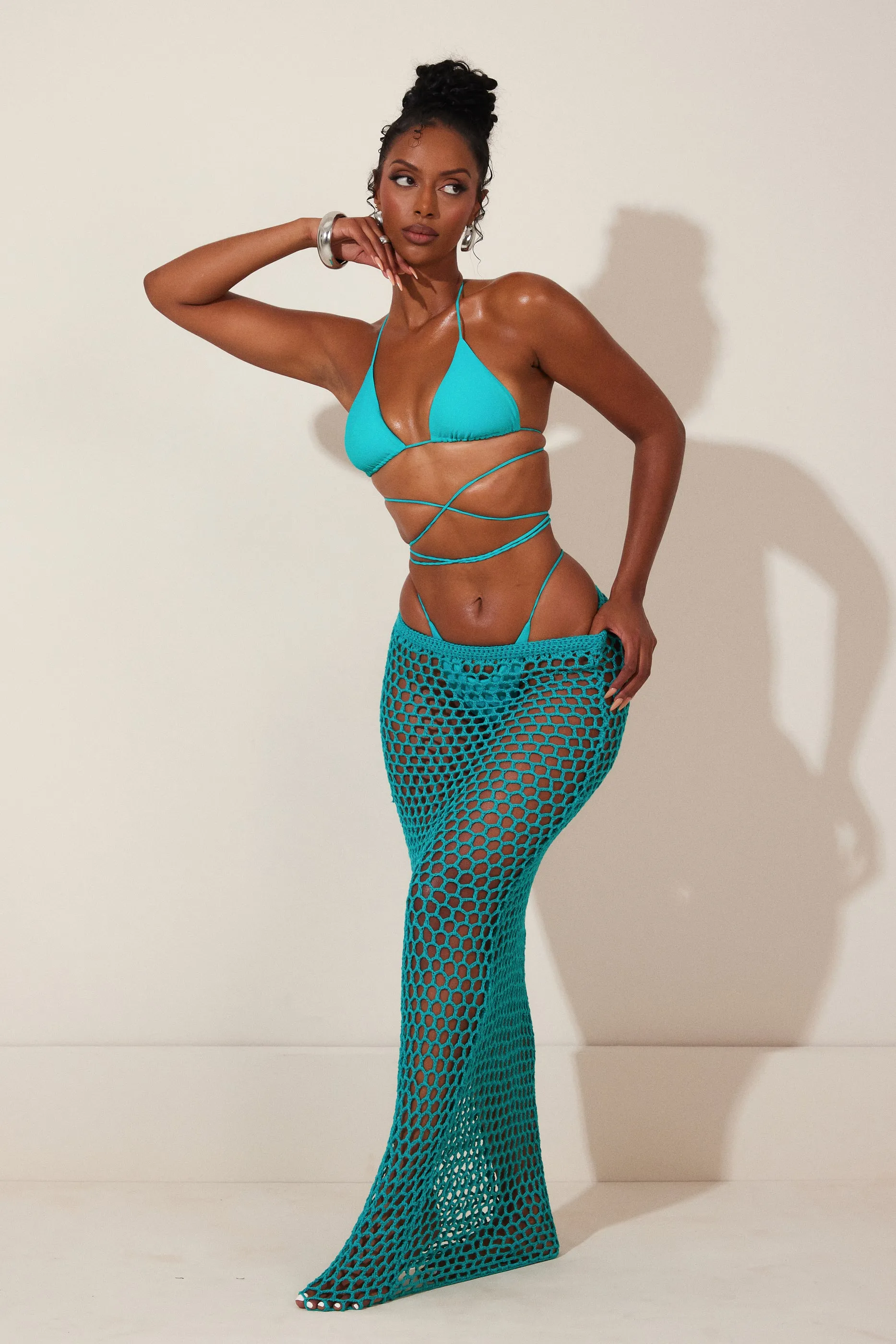 The Crochet Maxi Cover Up- Teal sold by MARS THE LABEL