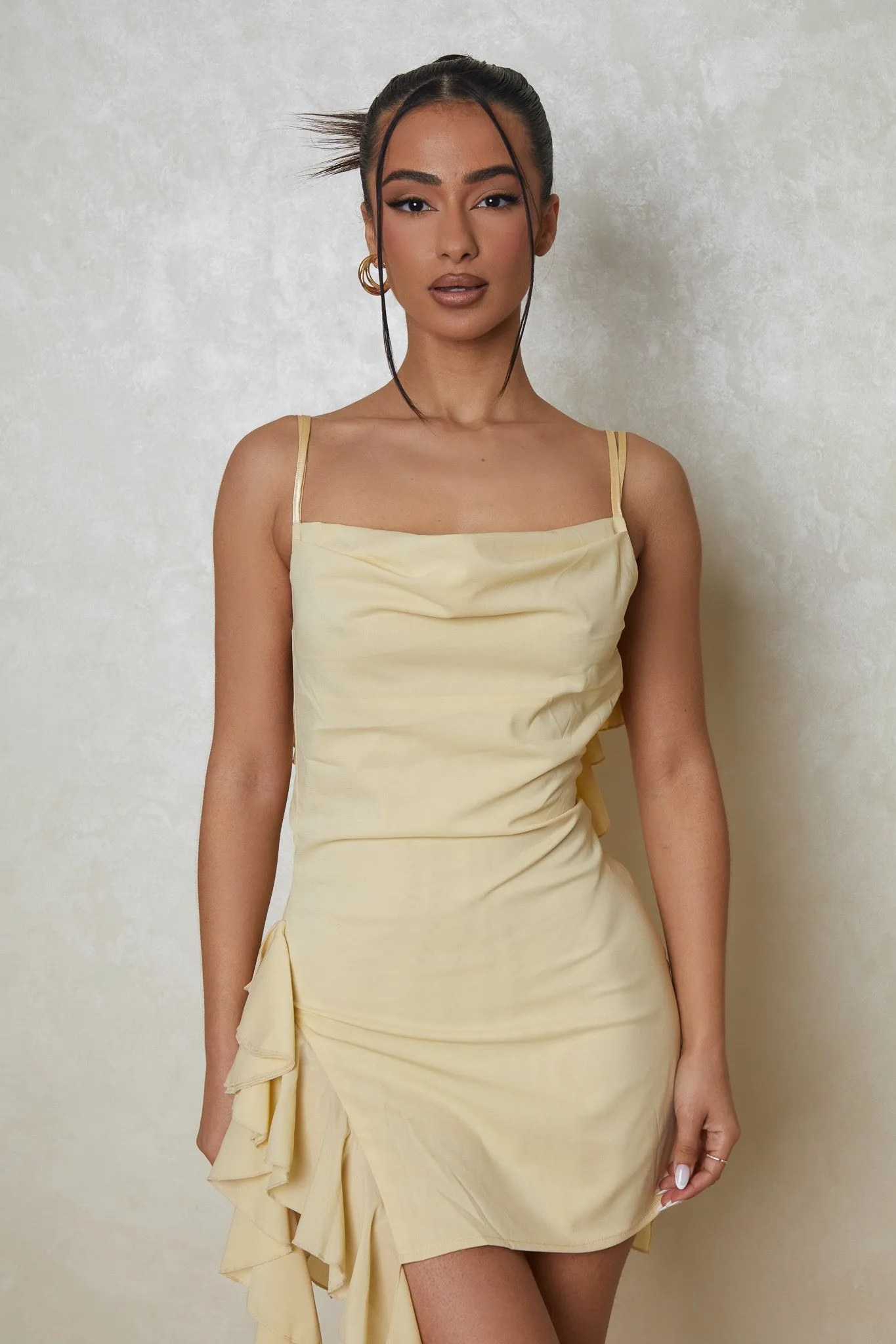 The cowl neck ruffle mini dress - Yellow sold by MARS THE LABEL