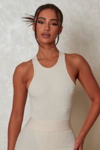 The Signature Racerback Bodysuit - Cream sold by MARS THE LABEL
