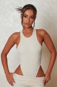 The Signature Racerback Bodysuit - Cream sold by MARS THE LABEL