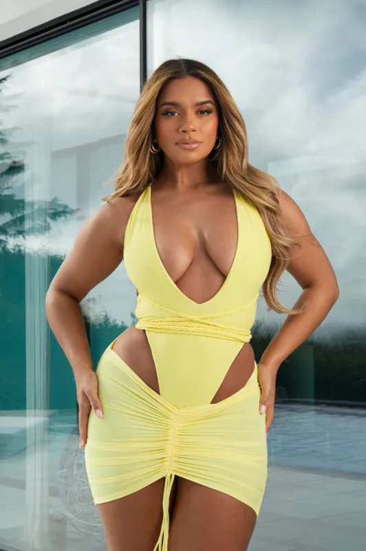 Mesh Ruched Coverup Skirt - Yellow sold by MARS THE LABEL