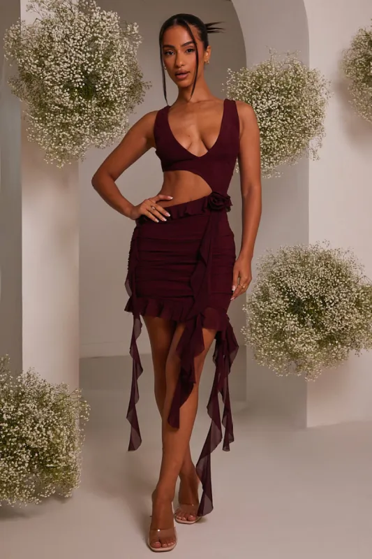 The deep cut ruffle mini - Red sold by MARS THE LABEL