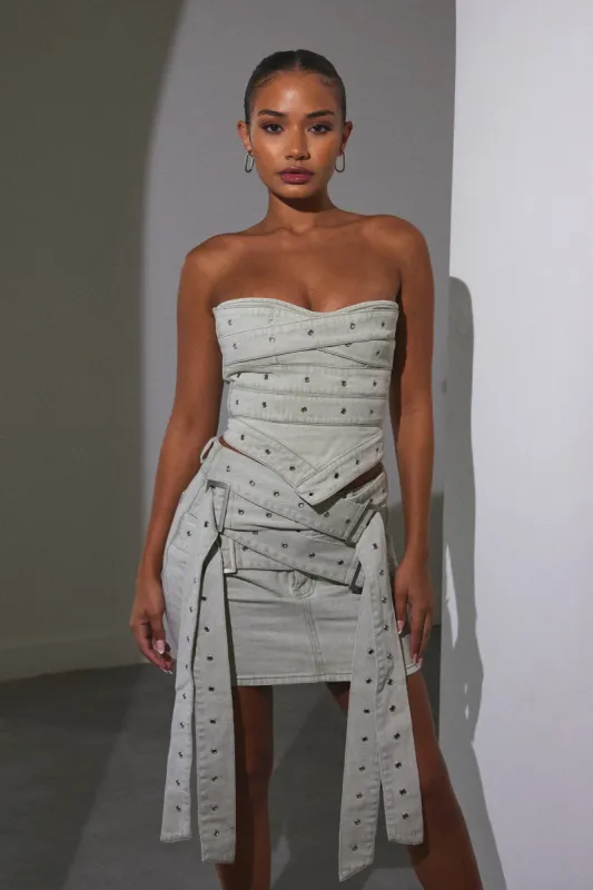 Belted bandeau top - Grey Wash sold by MARS THE LABEL