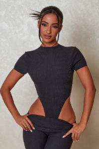 The Signature Short Sleeve Bodysuit - Charcoal sold by MARS THE LABEL