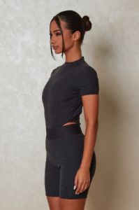 The Signature Short Sleeve Bodysuit - Charcoal sold by MARS THE LABEL